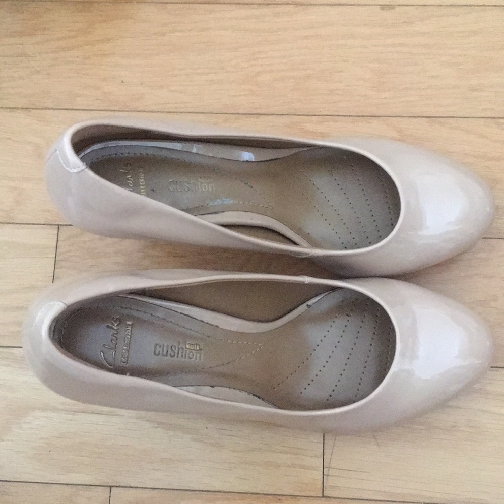 Clarks Nude Patent Leather Pumps